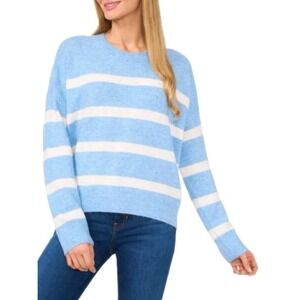 CeCe Women's Wide Striped Crewneck Dropped Shoulders Longsleeve Sweater Small